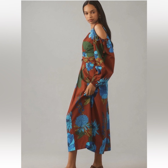 NWT Farm Rio Long-Sleeve V-Neck Midi Dress - Size Medium - Floral - Picture 4 of 9